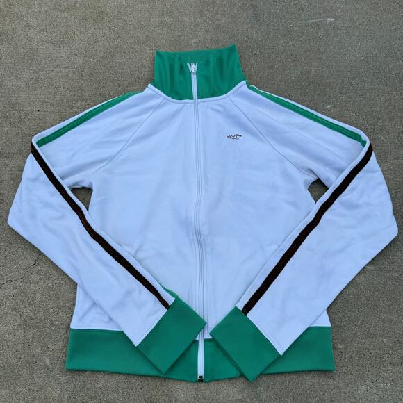 Hollister California Track Jacket White Green - Size Large - Picture 1 of 4